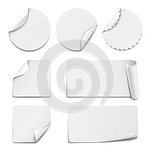 Set of white paper stickers on white background