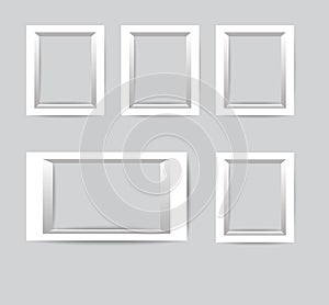 Set of white photo frames. Vector collection of blank photo frames on a gray background.