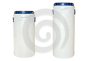 Set of white plastic canisters.