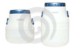Set of white plastic canisters.