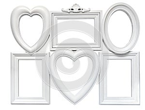 Set of white plastic welded frames for photos photo