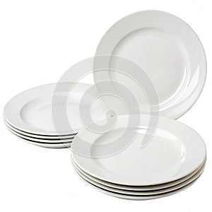 Set of white plates isolated on white background