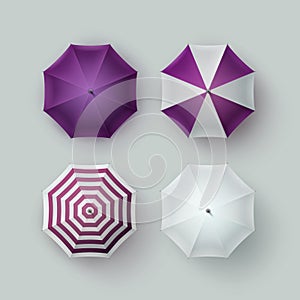 Set of White Purple Striped Umbrella Sunshade