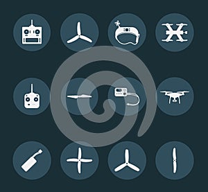 Set of white quadrocopters icons