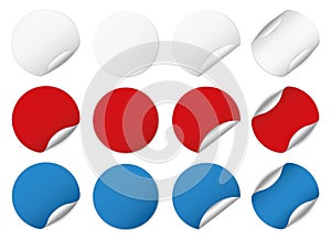 set of white, red and blue round sticker banners