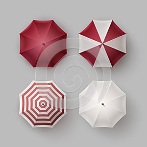 Set of White Red Opened Umbrella Parasol Sunshade