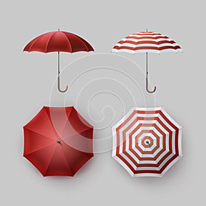 Set of White Red Striped Rain Umbrella Sunshade