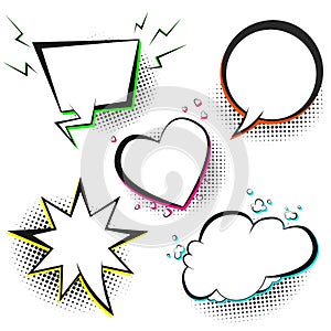 Set of white retro comic speech bubbles