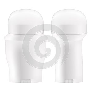 SET of White round deodorant container on isolated background.