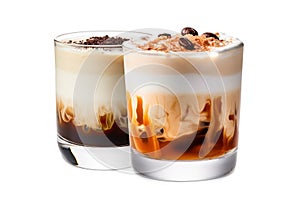 Set of White Russian cocktails featuring layers of cream, coffee liqueur and vodka