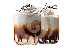 Set of White Russian cocktails featuring layers of cream, coffee liqueur and vodka