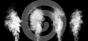 Set of white smoke on black background.