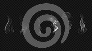 Set of white smoke waves. Vector design elements.