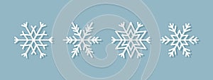 set of white snowflake icons, winter season symbol, decorative art, simple vector elements, christmas decoration