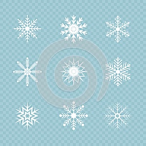 Set of white snowflakes icons