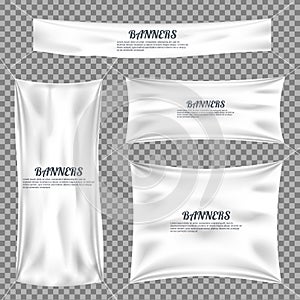 Set of white textile banners with folds template