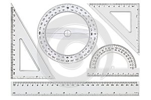 Set of white transparent rulers, isolated on white background