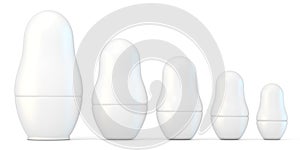 Set of white unpainted matryoshka dolls. 3D photo