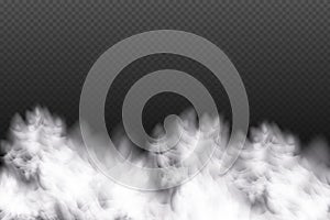 Set of white vector cloudiness ,fog or smoke on dark checkered background.Set of Cloudy sky or smog over the city.Vector