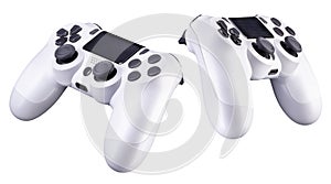 Set of white video game joysticks gamepad isolated on a white background