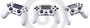 Set of white video game joysticks gamepad isolated on a white background