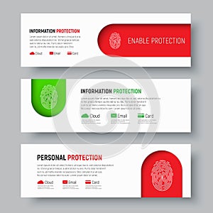 Set of white web banners with fingerprint on red and green.