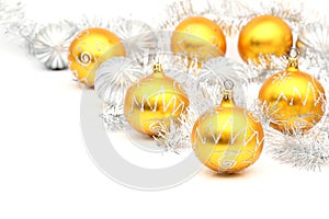 Set of white and yellow christmas balls