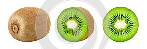 Set of whole and slice kiwi fruits isolated