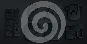 Set Wi-Fi wireless internet, Hiking backpack, Sun, Camping and hiking on map, Fish and Bucket icon. Vector