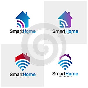 Set of Wifi House Vector Logo. Smart Home Tech Logo Vector. House Net Logo Concept Vector