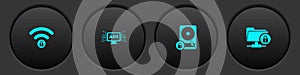Set Wifi locked, Computer api interface, Hard disk drive and and FTP folder icon. Vector