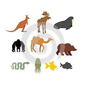 Set of wild animals on white background. Silhouettes of Animals