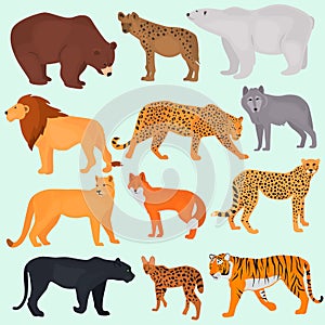 Set of wild predators color flat icons
