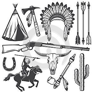 Set of wild west american indian designed elements