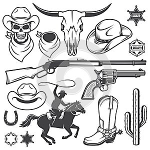 Set of wild west cowboy designed elements