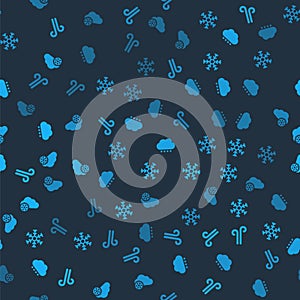 Set Wind, Snowflake, Cloud with snow and on seamless pattern. Vector