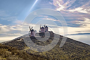 Set of windmills dating back to the 19th century on top of Cerro Calderico in Consuegra. December 26, 2018. Consuegra Toledo photo