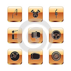 Set Windscreen wiper, Speedometer, Car mirror, Electric engine, Truck side, muffler, wheel and icon. Vector