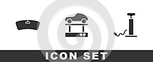 Set Windshield, Repair car on a lift and Car pump icon. Vector