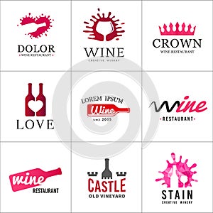 Set of wine bottle glass logo. Original winery