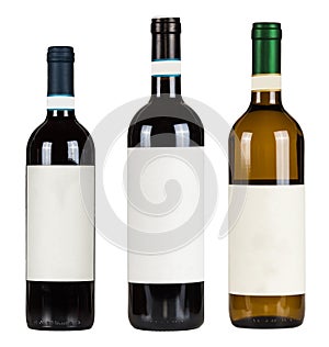 Set of wine bottles with blank lable isolated on white background