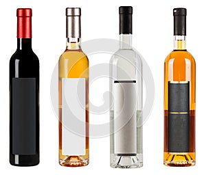 Set of wine bottles with blank lable isolated on white background