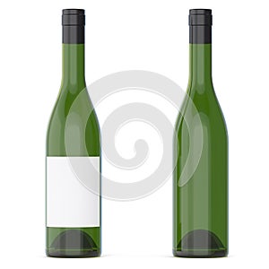 Set of wine bottles with empty blank isolated on white background. 3d rendering