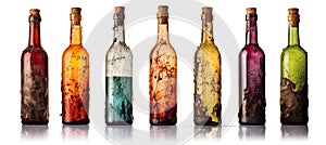 Set of wine bottles insulated on a white background. Wine bottle Front view. Version with Cork, without Foil. AI Generated