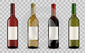 Set of wine bottles isolated on transparent background