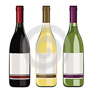 Set of wine bottles isolated on white background