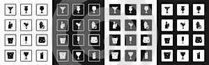 Set Wine glass, Cocktail, bottle with, Martini, shaker, Glass of beer, whiskey and Bloody Mary icon. Vector