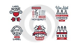 Set of wine labels. Alcohol industry, wine list menu badges in retro style, grape wine logo design vector illustration