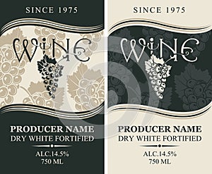 Set of wine labels with bunches of grapes