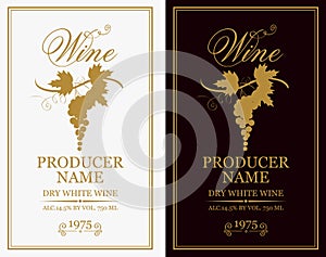 Set of wine labels with bunches of grapes